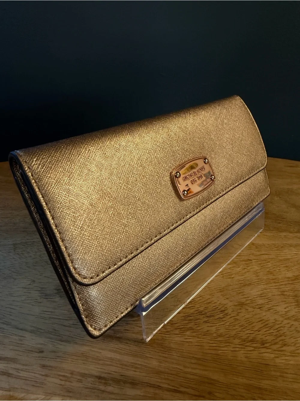 Michael Kors Gold Saffiano Leather Continental Wallet